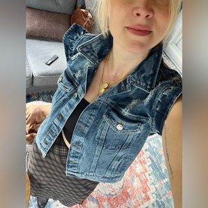 Adorbs Elan Denim Vest with flutter cap sleeves -NWT